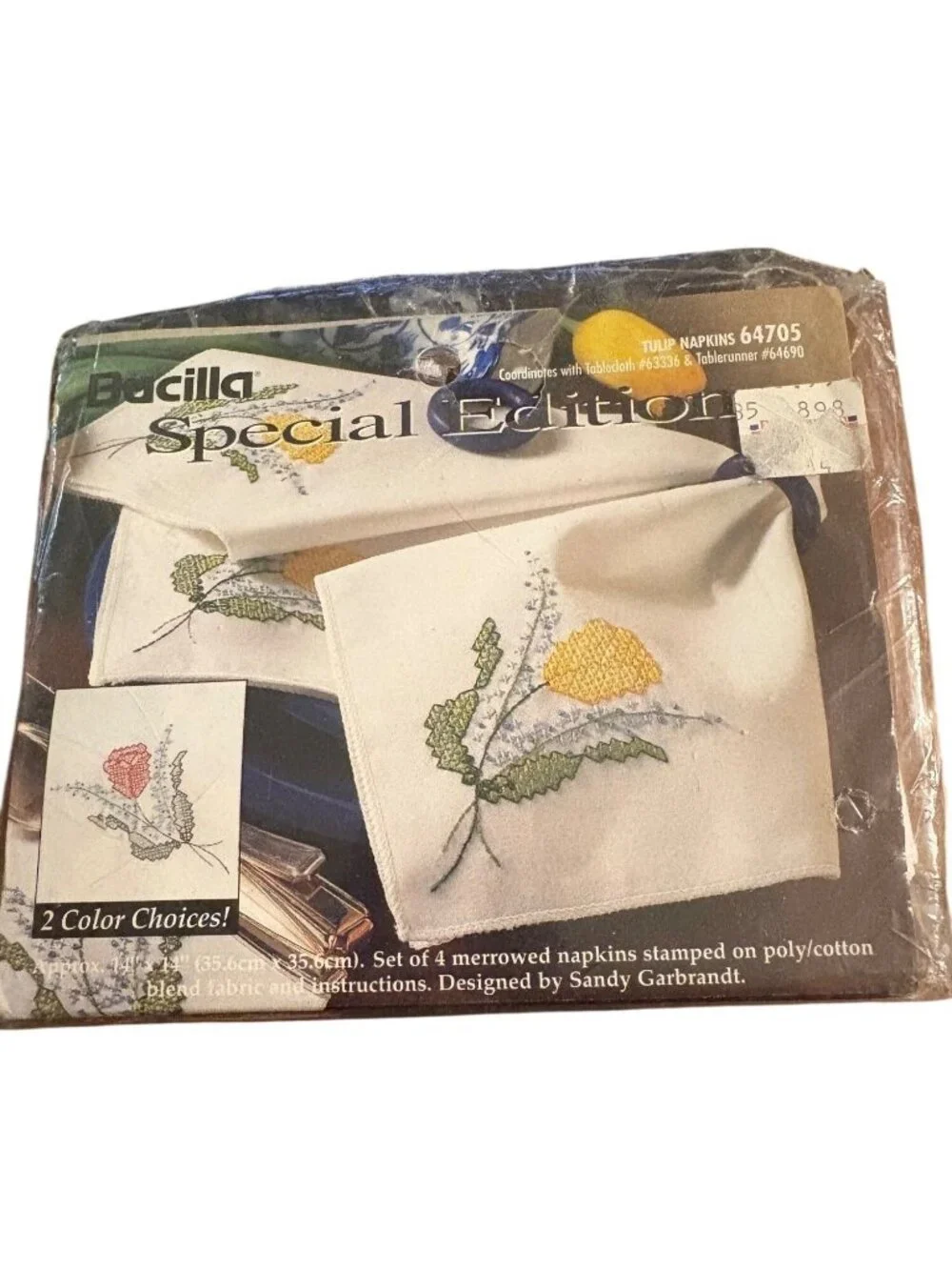 Vintage Bucilla Special Edition 4 Tulip Napkins Stamped Cloth Only 64705 14